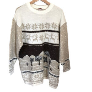 VINTAGE Cottagecore Holiday  Christmas Snowflake Knit Crewneck Sweater Large